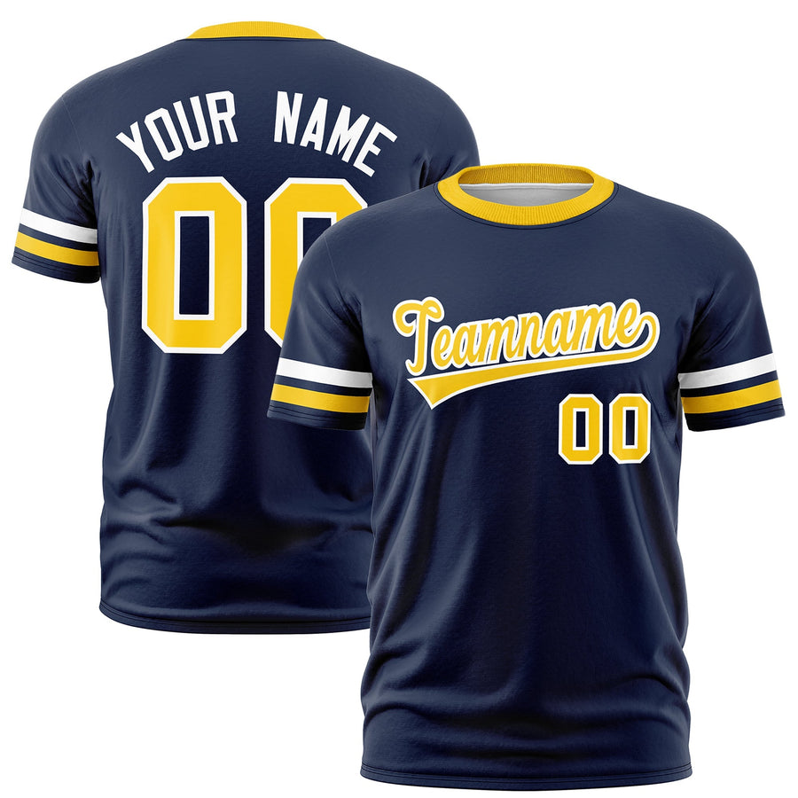Custom Navy Gold T-shirt Classic Style Stripe Fashion Sports Shirt for Youth & Adults | BuyFootballJersey