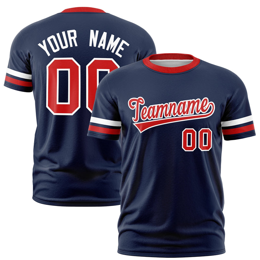 Custom Navy Red T-shirt Classic Style Stripe Fashion Sports Shirt for Youth & Adults | BuyFootballJersey