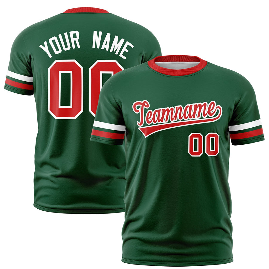 Custom Green Red T-shirt Classic Style Stripe Fashion Sports Shirt for Youth & Adults | BuyFootballJersey