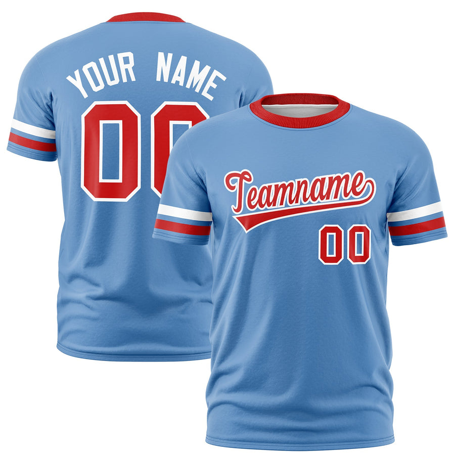 Custom Light Blue Red T-shirt Classic Style Stripe Fashion Sports Shirt for Youth & Adults | BuyFootballJersey