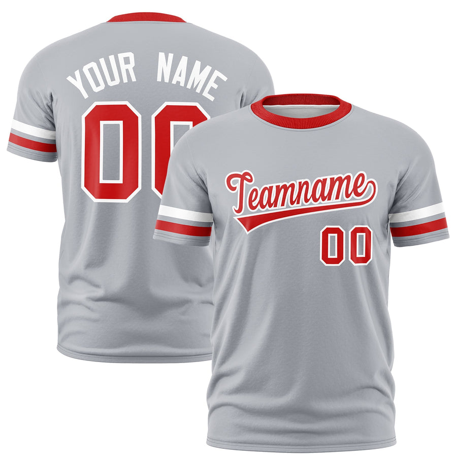Custom Gray Red T-shirt Classic Style Stripe Fashion Sports Shirt for Youth & Adults | BuyFootballJersey