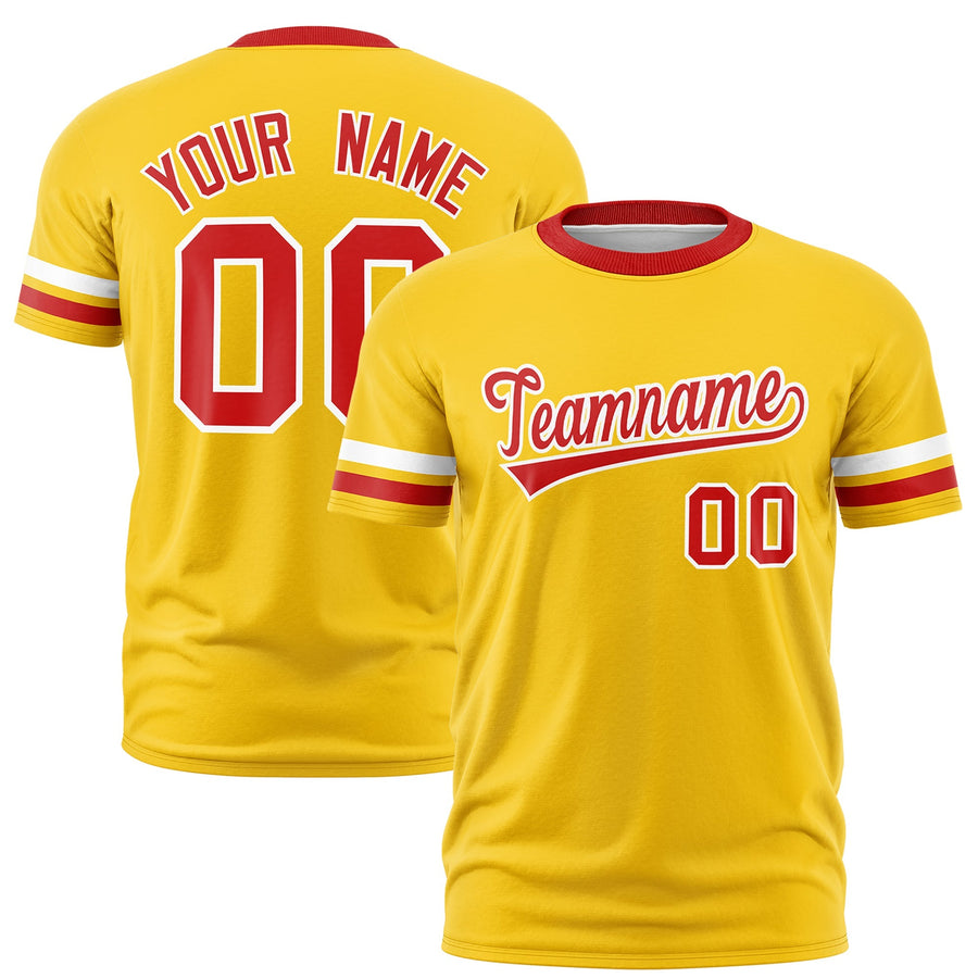 Custom Gold Red T-shirt Classic Style Stripe Fashion Sports Shirt for Youth & Adults | BuyFootballJersey
