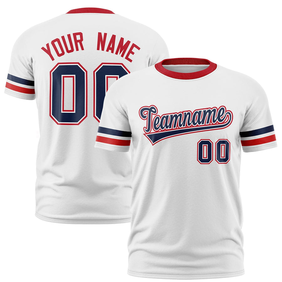 Custom White Red T-shirt Classic Style Stripe Fashion Sports Shirt for Youth & Adults | BuyFootballJersey