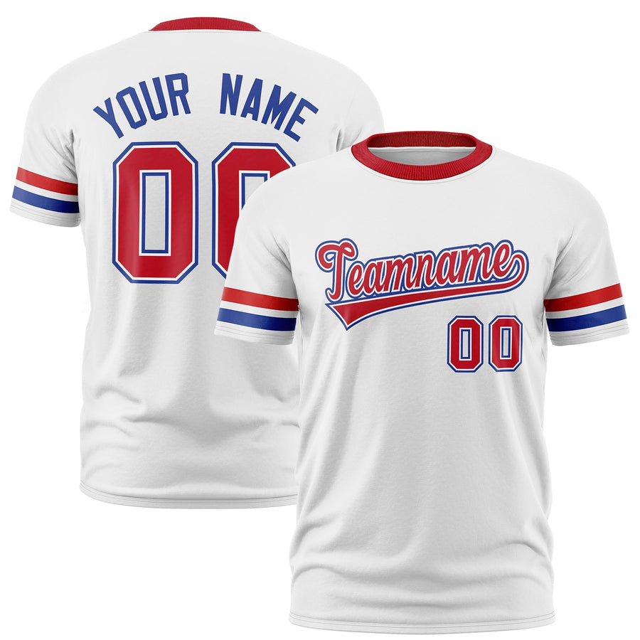 Custom White Royal Blue T-shirt Classic Style Stripe Fashion Sports Shirt for Youth & Adults | BuyFootballJersey