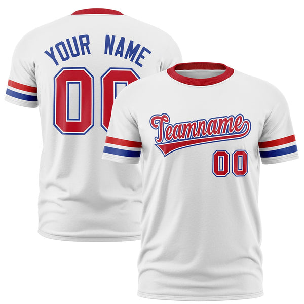 Custom White Royal Blue T-shirt Classic Style Stripe Fashion Sports Shirt for Youth & Adults | BuyFootballJersey