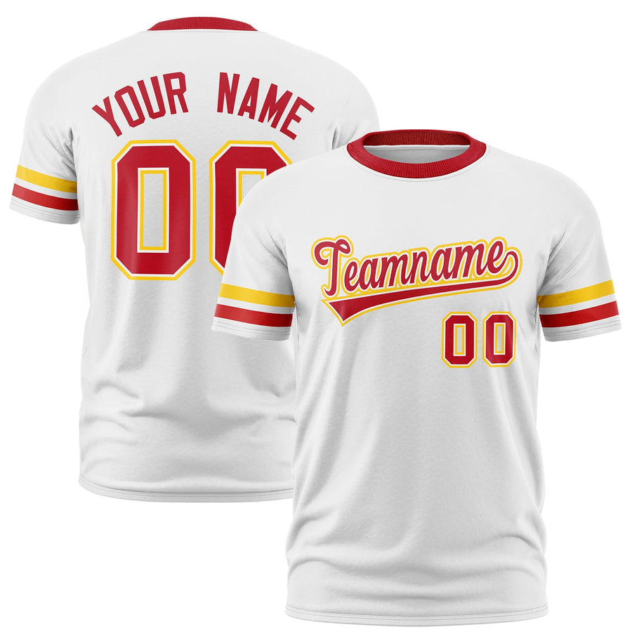 Custom White Red T-shirt Classic Style Stripe Fashion Sports Shirt for Youth & Adults | BuyFootballJersey