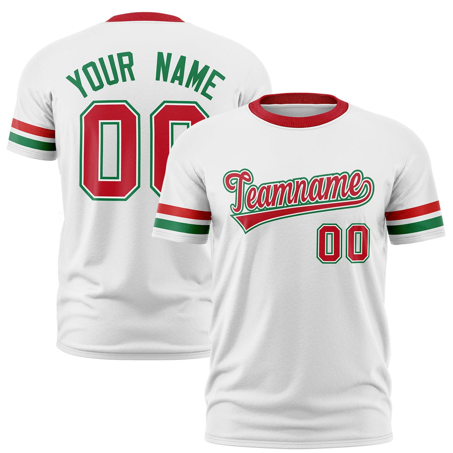 Custom White Kelly Green T-shirt Classic Style Stripe Fashion Sports Shirt for Youth & Adults | BuyFootballJersey