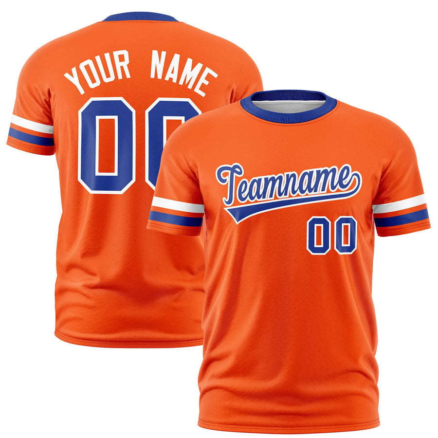 Custom Orange Royal Blue T-shirt Classic Style Stripe Fashion Sports Shirt for Youth & Adults | BuyFootballJersey