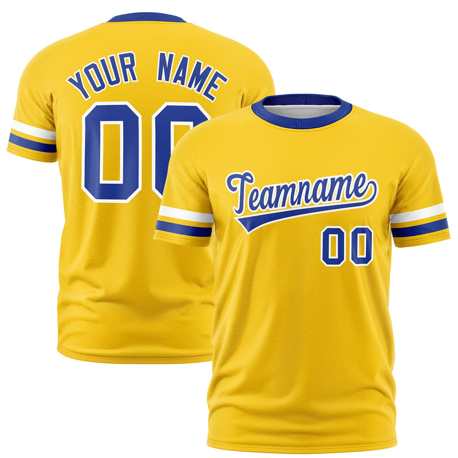 Custom Gold Royal Blue T-shirt Classic Style Stripe Fashion Sports Shirt for Youth & Adults | BuyFootballJersey