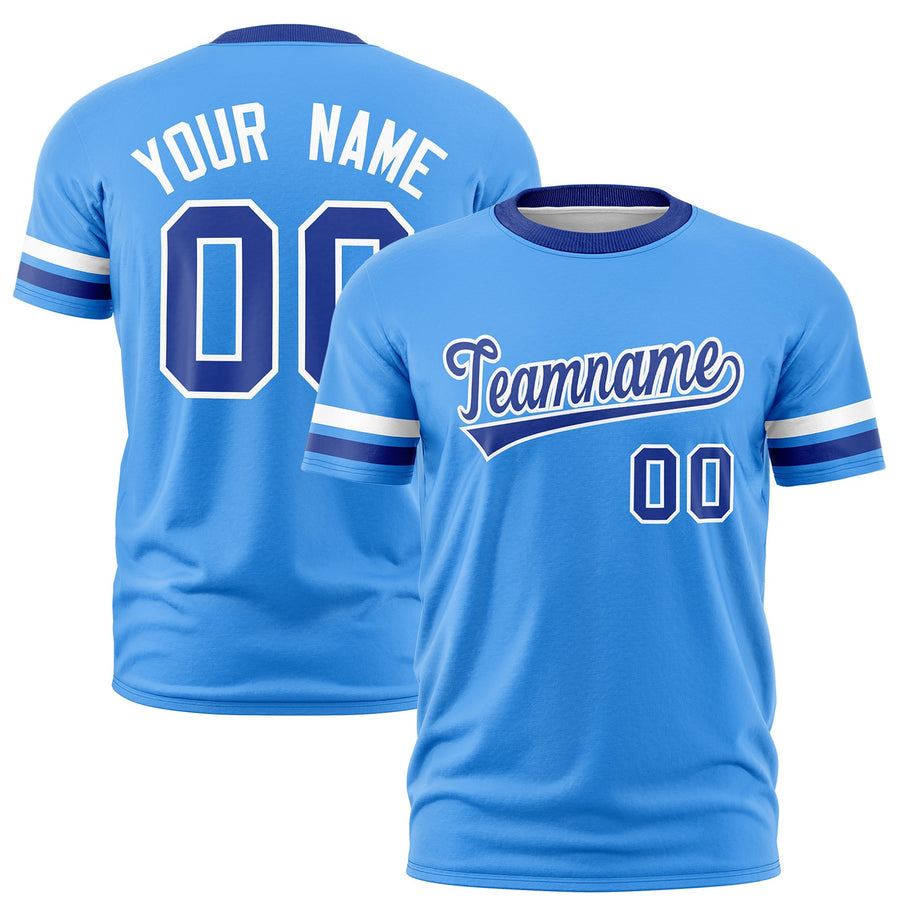 Custom Powder Blue Royal Blue T-shirt Classic Style Stripe Fashion Sports Shirt for Youth & Adults | BuyFootballJersey