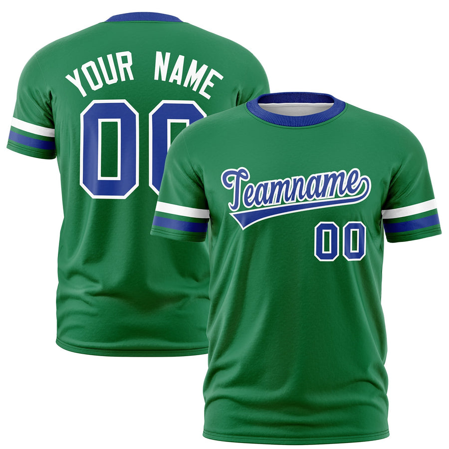 Custom Kelly Green Royal Blue T-shirt Classic Style Stripe Fashion Sports Shirt for Youth & Adults | BuyFootballJersey