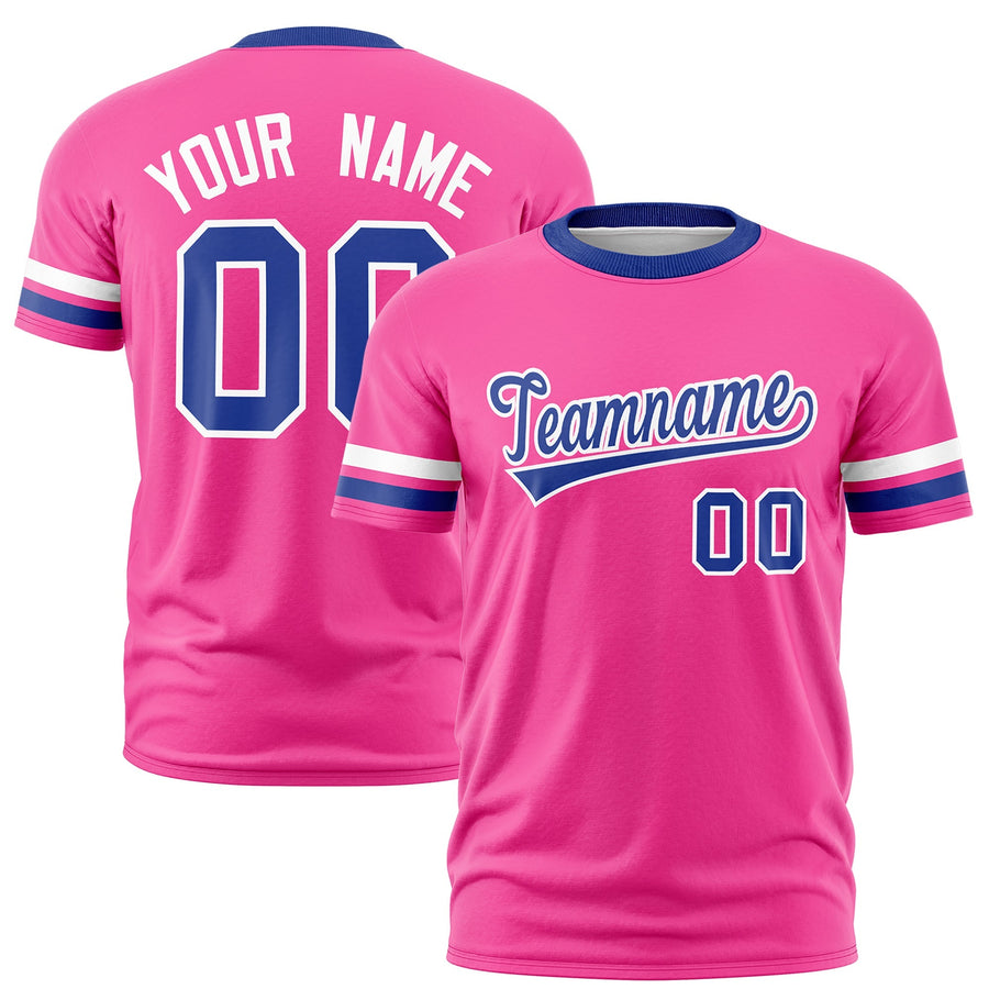 Custom Pink Royal Blue T-shirt Classic Style Stripe Fashion Sports Shirt for Youth & Adults | BuyFootballJersey
