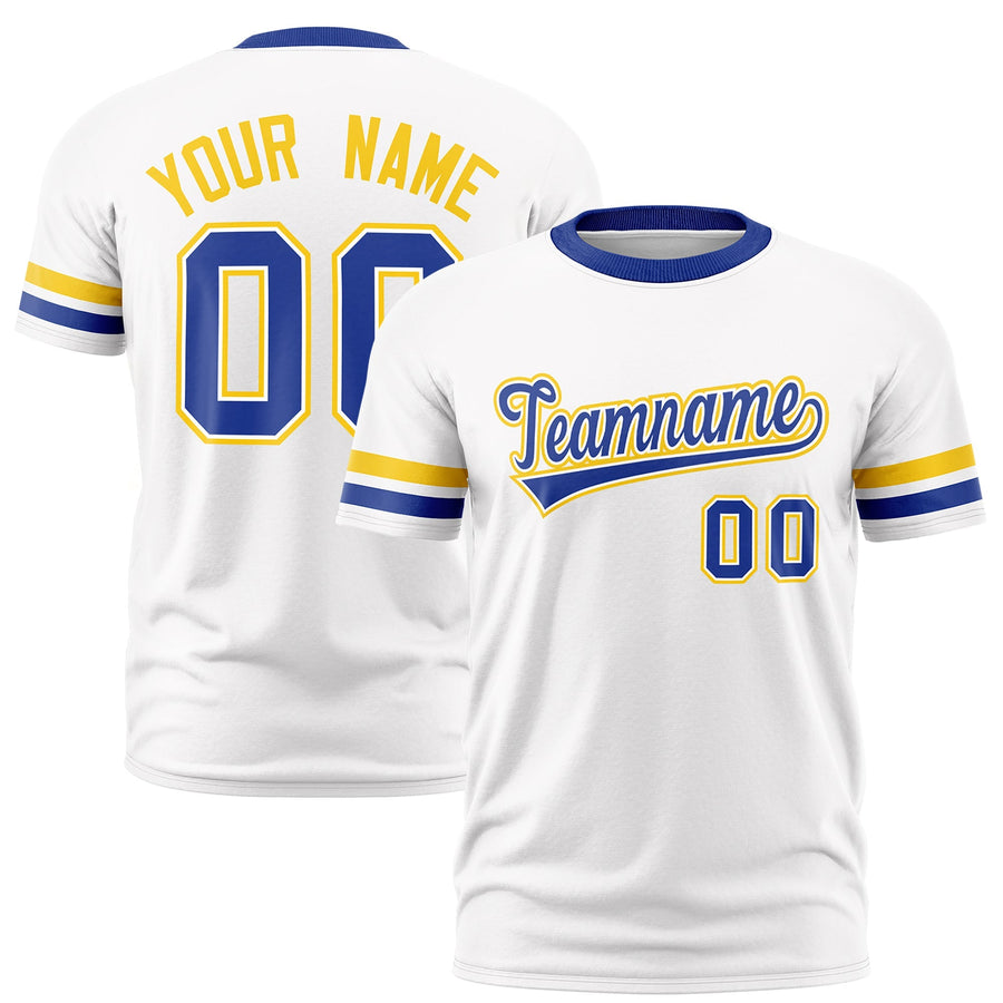 Custom White Royal Blue T-shirt Classic Style Stripe Fashion Sports Shirt for Youth & Adults | BuyFootballJersey