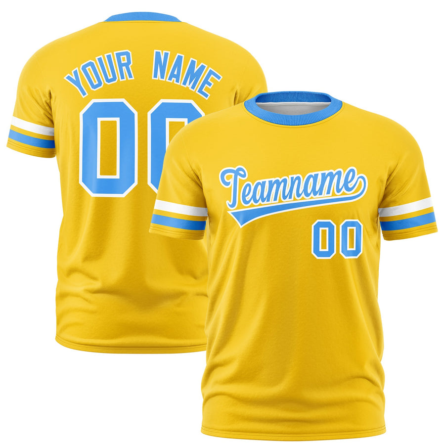 Custom Gold Powder Blue T-shirt Classic Style Stripe Fashion Sports Shirt for Youth & Adults | BuyFootballJersey