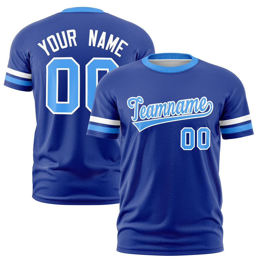 Custom Royal Blue Powder Blue T-shirt Classic Style Stripe Fashion Sports Shirt for Youth & Adults | BuyFootballJersey