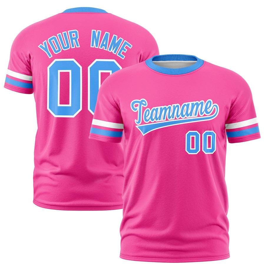 Custom Pink Powder Blue T-shirt Classic Style Stripe Fashion Sports Shirt for Youth & Adults | BuyFootballJersey