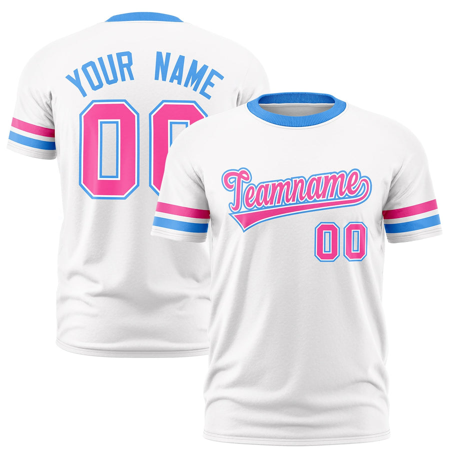 Custom White Powder Blue T-shirt Classic Style Stripe Fashion Sports Shirt for Youth & Adults | BuyFootballJersey