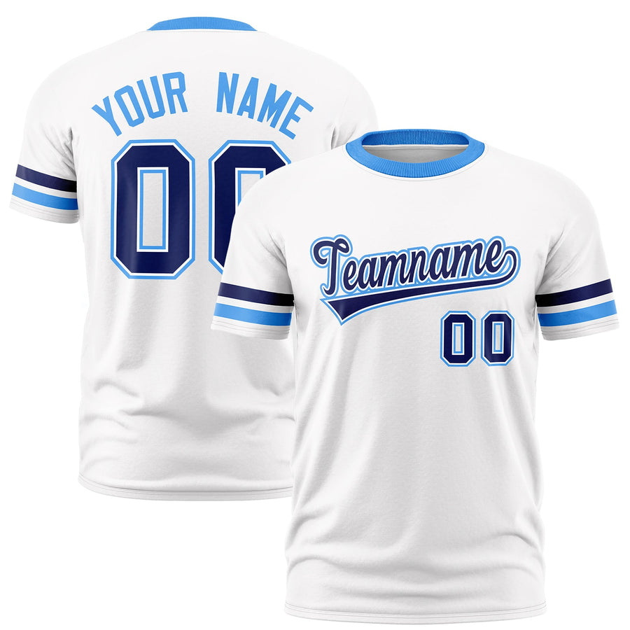 Custom White Powder Blue T-shirt Classic Style Stripe Fashion Sports Shirt for Youth & Adults | BuyFootballJersey