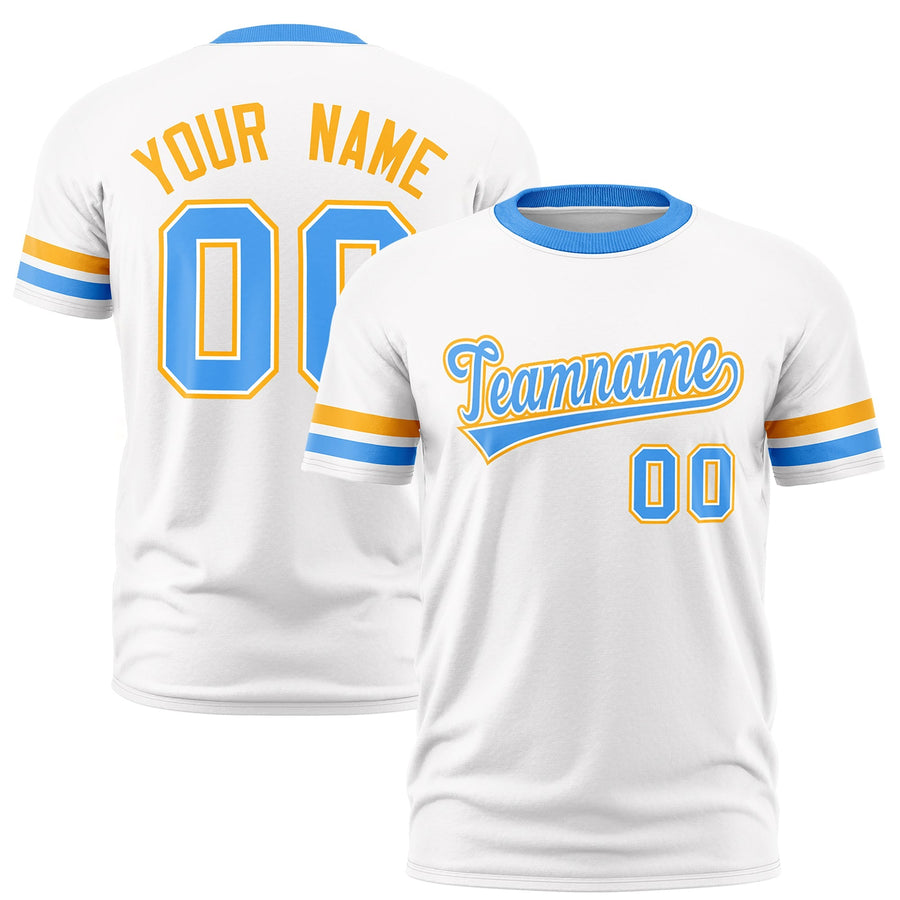 Custom White Powder Blue T-shirt Classic Style Stripe Fashion Sports Shirt for Youth & Adults | BuyFootballJersey