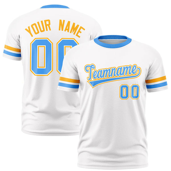 Custom White Powder Blue T-shirt Classic Style Stripe Fashion Sports Shirt for Youth & Adults | BuyFootballJersey