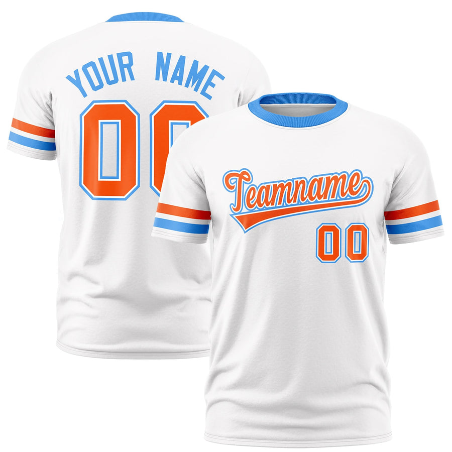 Custom White Powder Blue T-shirt Classic Style Stripe Fashion Sports Shirt for Youth & Adults | BuyFootballJersey
