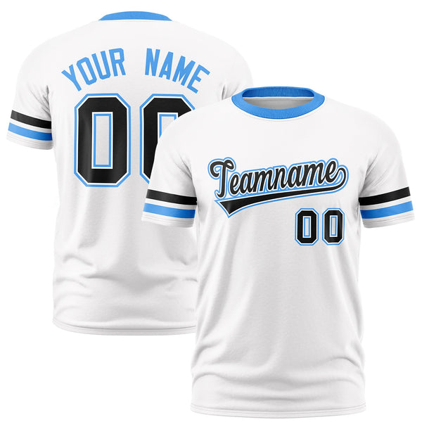 Custom White Powder Blue T-shirt Classic Style Stripe Fashion Sports Shirt for Youth & Adults | BuyFootballJersey