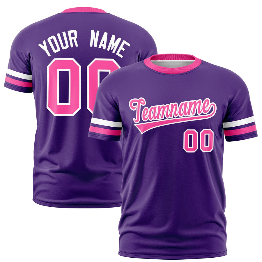 Custom Purple Pink T-shirt Classic Style Stripe Fashion Sports Shirt for Youth & Adults | BuyFootballJersey