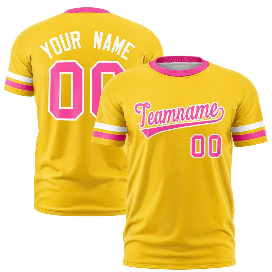 Custom Gold Pink T-shirt Classic Style Stripe Fashion Sports Shirt for Youth & Adults | BuyFootballJersey