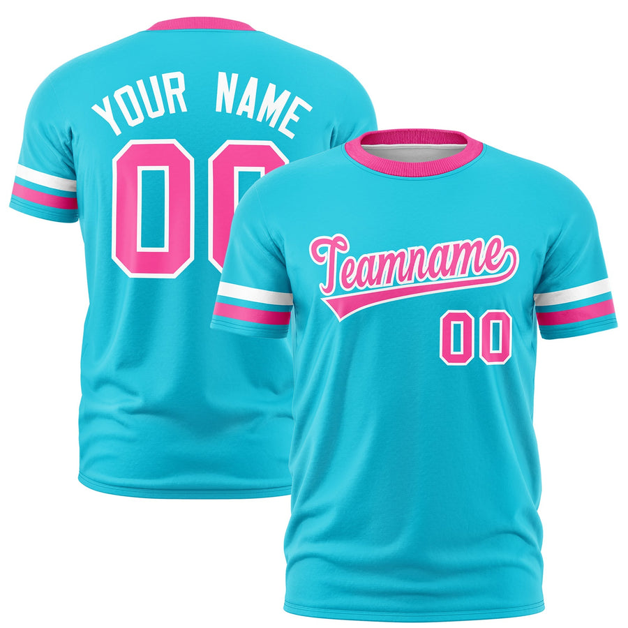 Custom Sky Blue Pink T-shirt Classic Style Stripe Fashion Sports Shirt for Youth & Adults | BuyFootballJersey