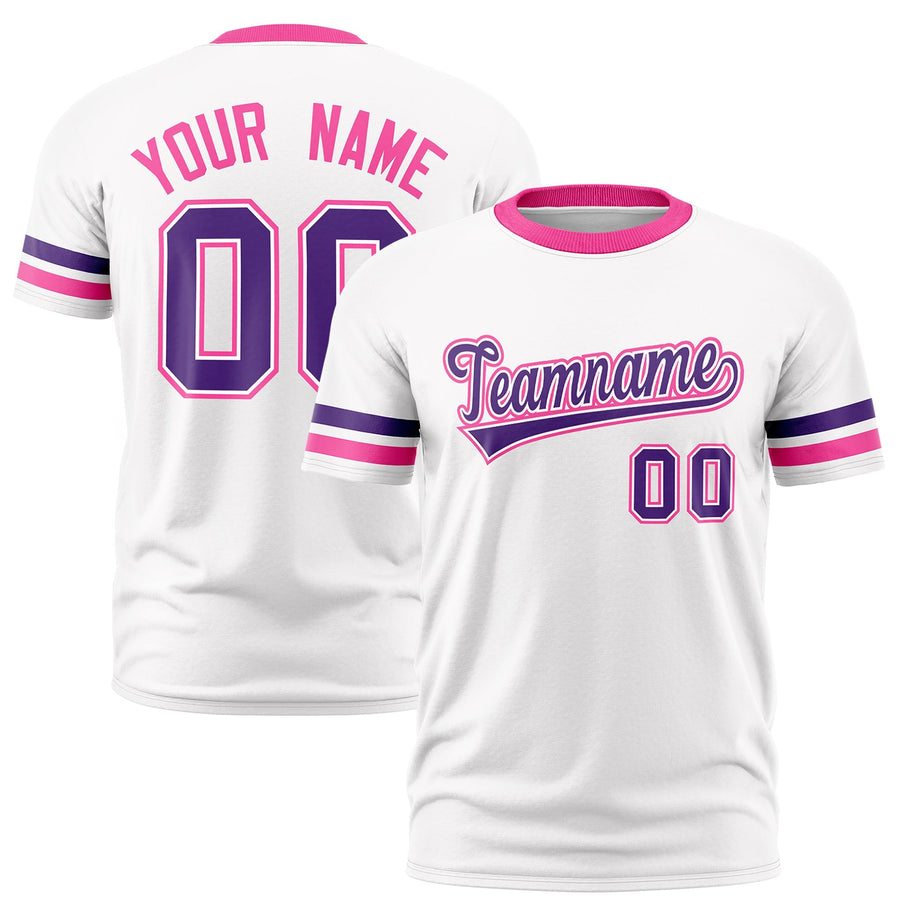 Custom White Pink T-shirt Classic Style Stripe Fashion Sports Shirt for Youth & Adults | BuyFootballJersey
