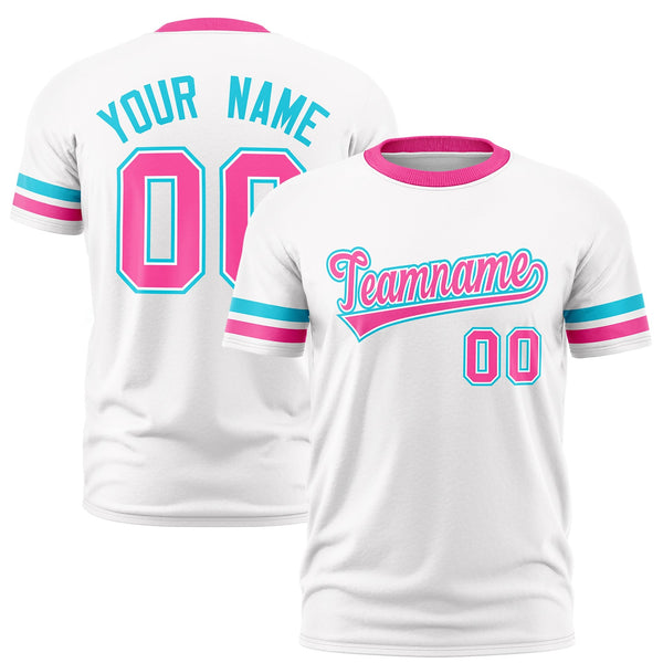 Custom White Pink T-shirt Classic Style Stripe Fashion Sports Shirt for Youth & Adults | BuyFootballJersey