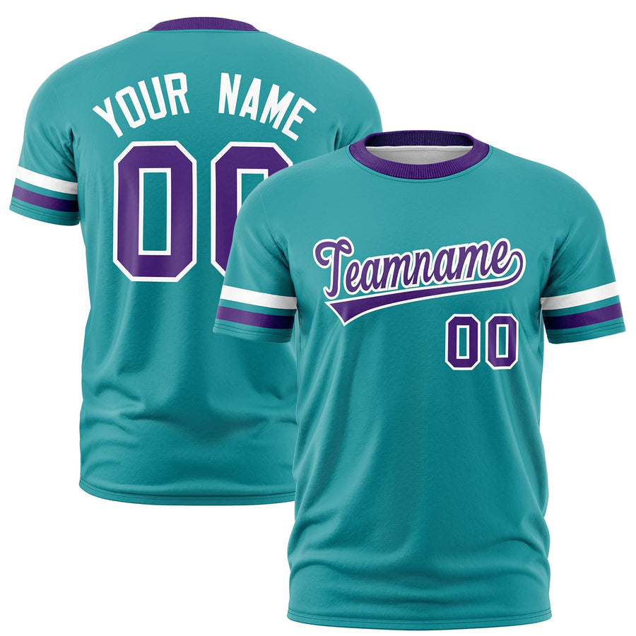 Custom Aqua Purple T-shirt Classic Style Stripe Fashion Sports Shirt for Youth & Adults | BuyFootballJersey