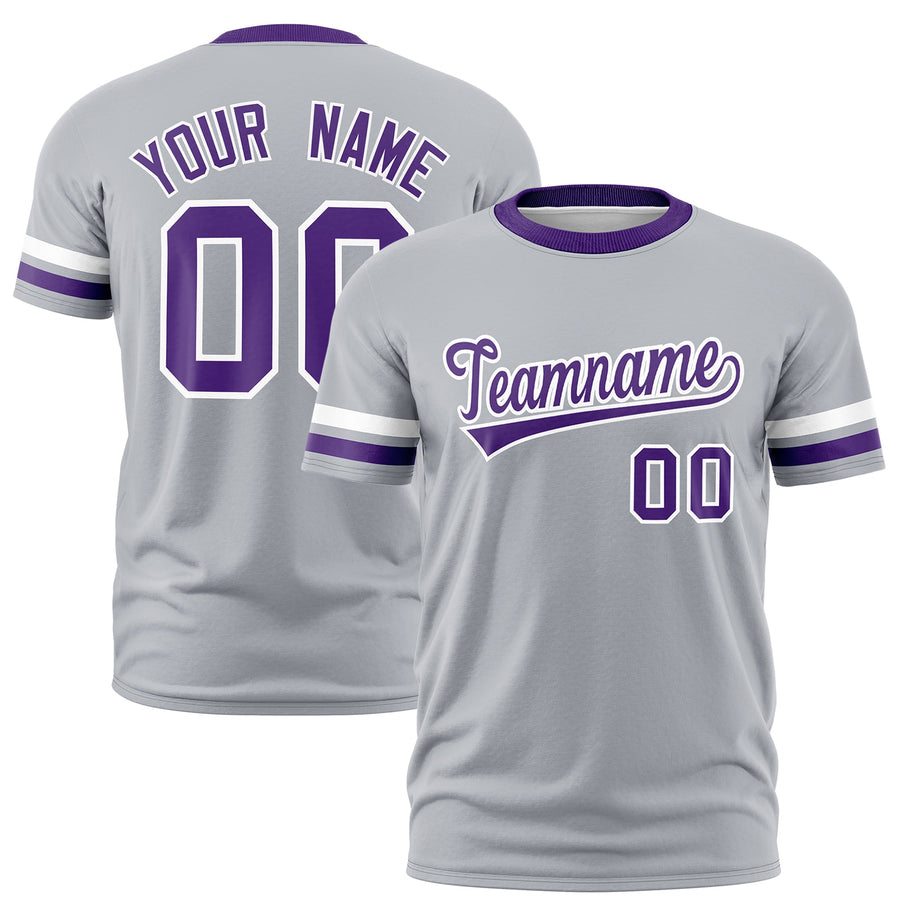 Custom Gray Purple T-shirt Classic Style Stripe Fashion Sports Shirt for Youth & Adults | BuyFootballJersey