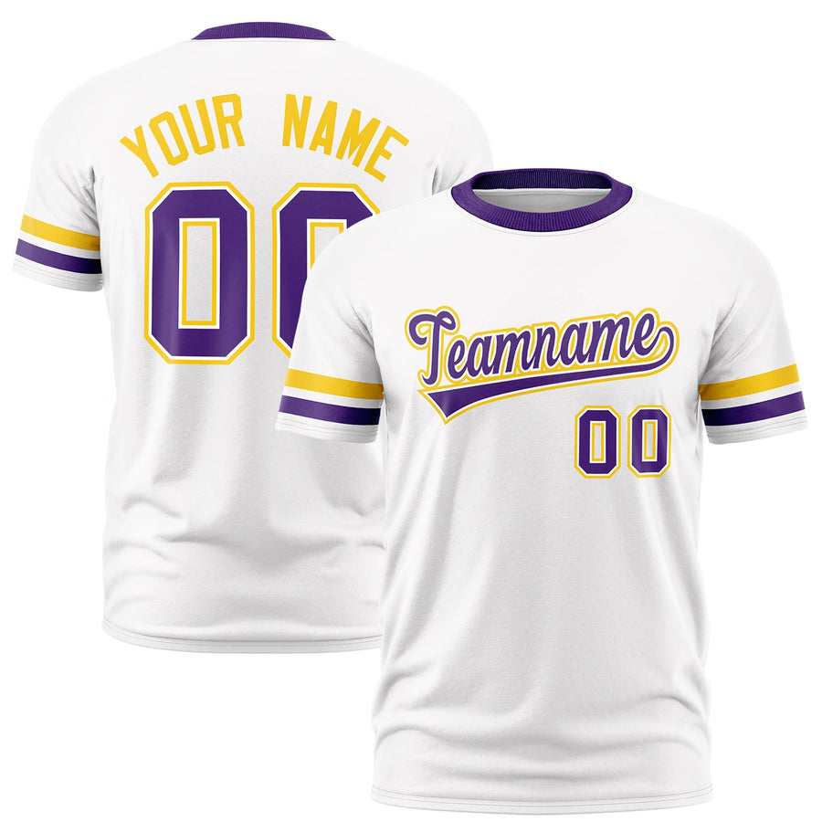 Custom White Purple T-shirt Classic Style Stripe Fashion Sports Shirt for Youth & Adults | BuyFootballJersey