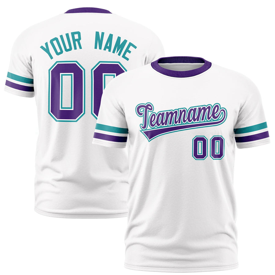 Custom White Purple T-shirt Classic Style Stripe Fashion Sports Shirt for Youth & Adults | BuyFootballJersey