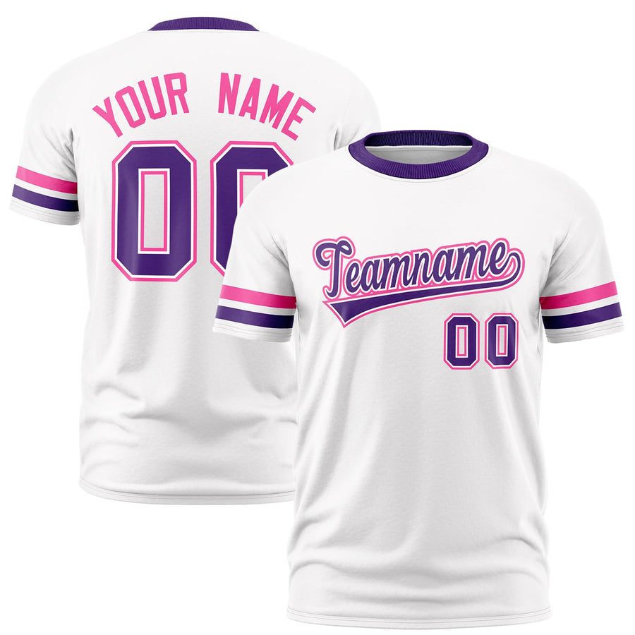 Custom White Purple T-shirt Classic Style Stripe Fashion Sports Shirt for Youth & Adults | BuyFootballJersey