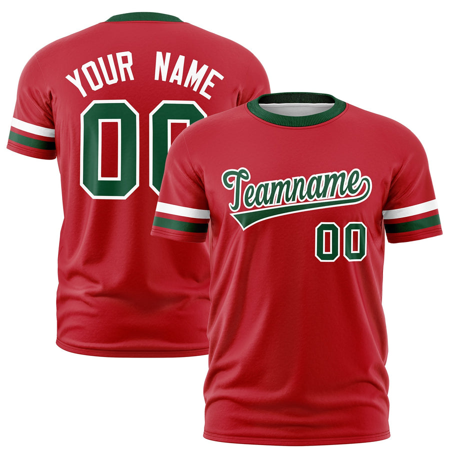 Custom Red Green T-shirt Classic Style Stripe Fashion Sports Shirt for Youth & Adults | BuyFootballJersey