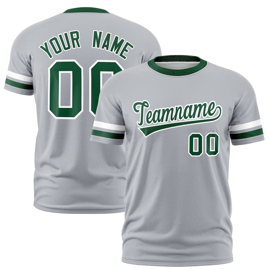 Custom Gray Green T-shirt Classic Style Stripe Fashion Sports Shirt for Youth & Adults | BuyFootballJersey
