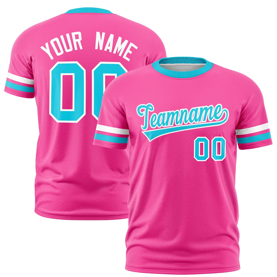 Custom Pink Sky Blue T-shirt Classic Style Stripe Fashion Sports Shirt for Youth & Adults | BuyFootballJersey