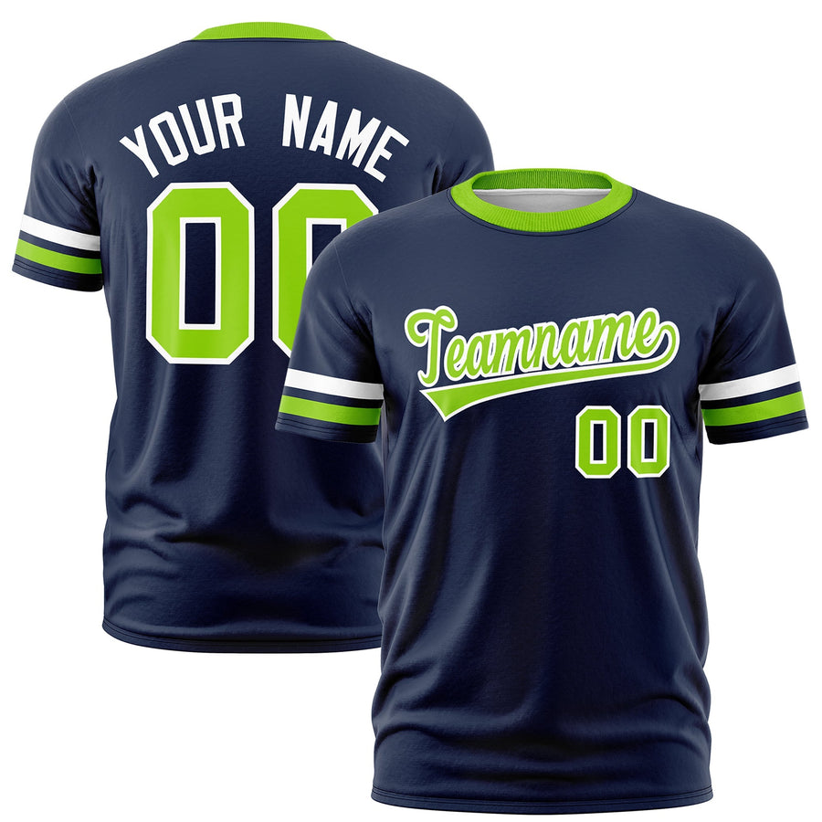 Custom Navy Neon Green T-shirt Classic Style Stripe Fashion Sports Shirt for Youth & Adults | BuyFootballJersey