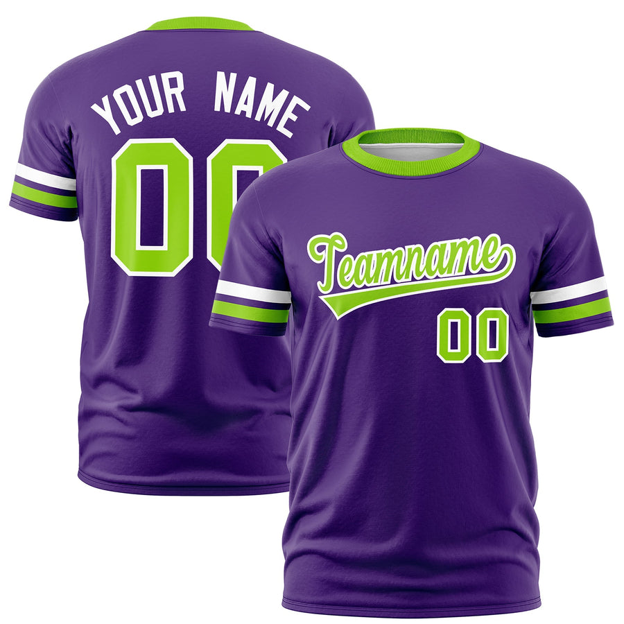 Custom Purple Neon Green T-shirt Classic Style Stripe Fashion Sports Shirt for Youth & Adults | BuyFootballJersey