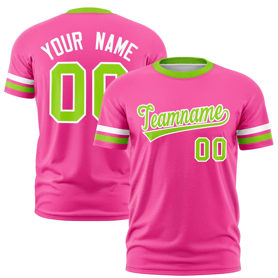 Custom Pink Neon Green T-shirt Classic Style Stripe Fashion Sports Shirt for Youth & Adults | BuyFootballJersey