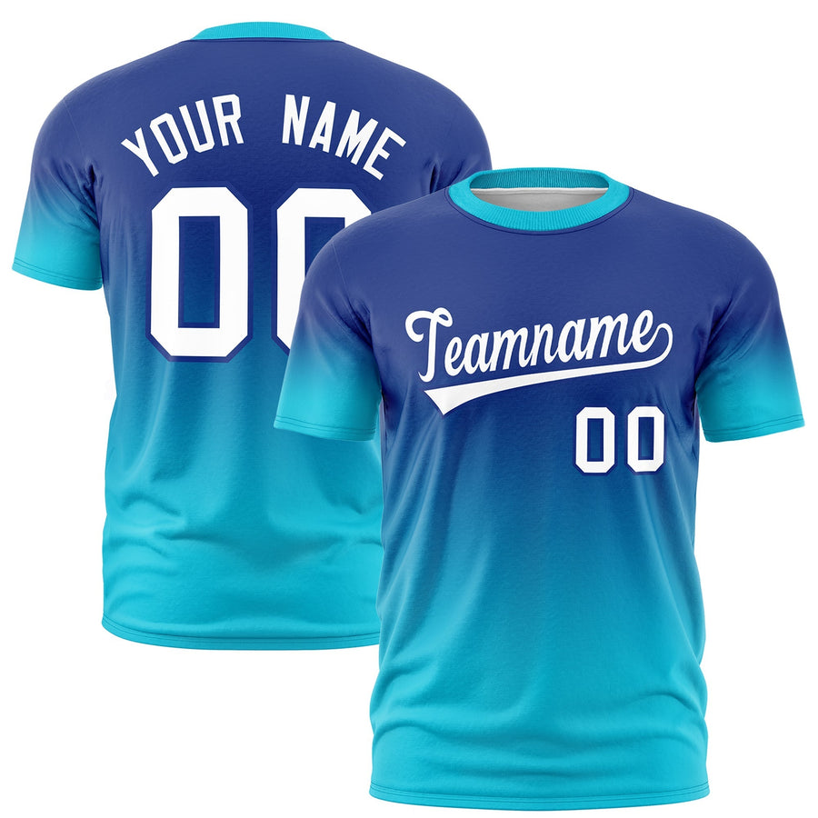 Custom Royal Blue White T-shirt Gradient Fashion Lightweight | BuyFootballJersey