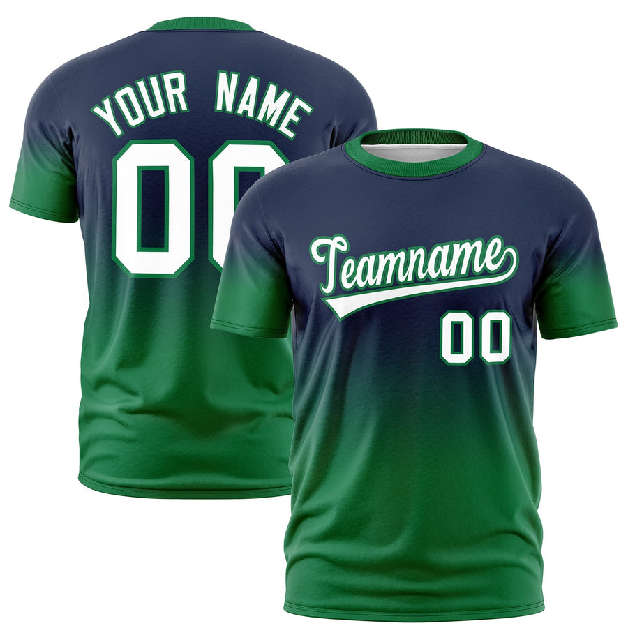 Custom Navy White Kelly Green T-shirt Gradient Fashion Lightweight | BuyFootballJersey