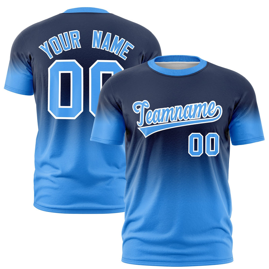 Custom Navy Powder Blue White T-shirt Gradient Fashion Lightweight | BuyFootballJersey