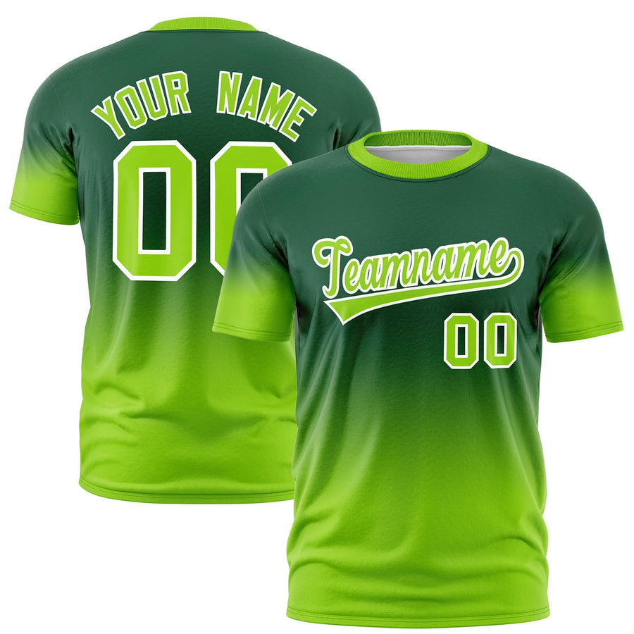 Custom Green Neon Green White T-shirt Gradient Fashion Lightweight | BuyFootballJersey