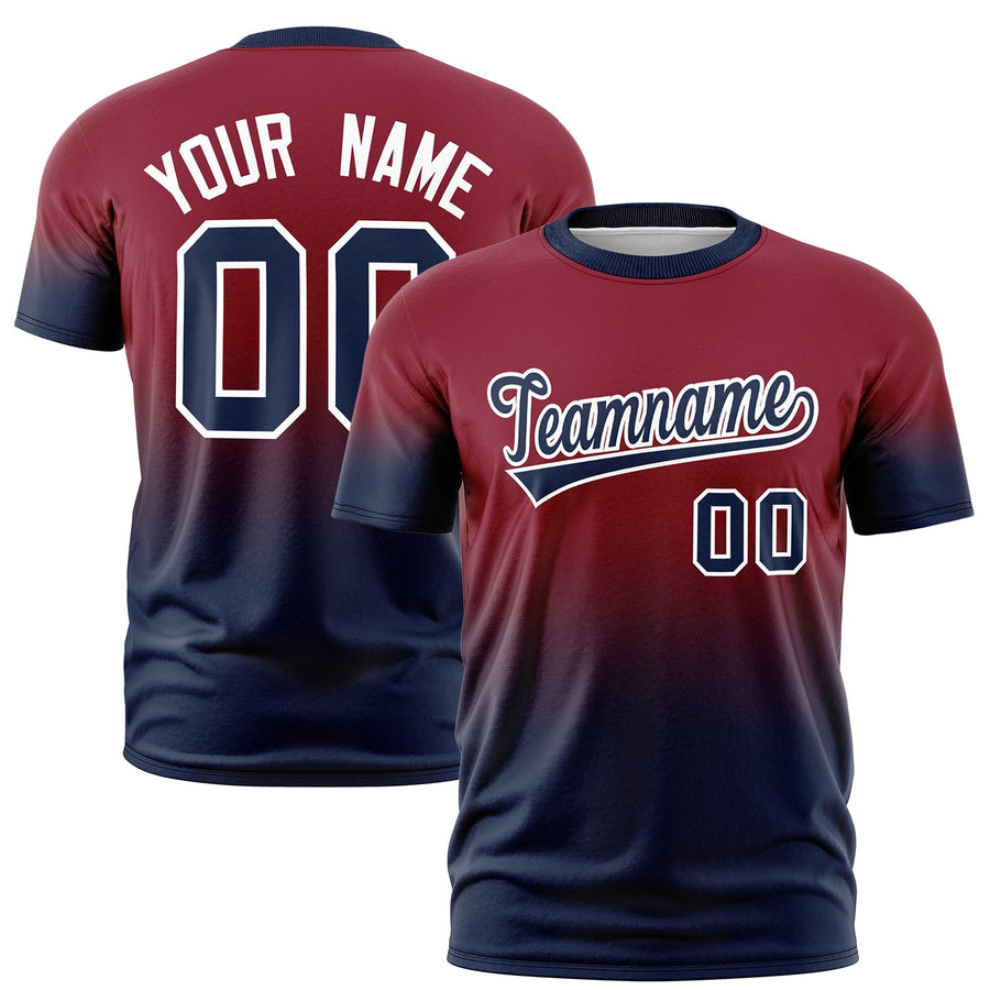 Custom Crimson Navy White T-shirt Gradient Fashion Lightweight | BuyFootballJersey