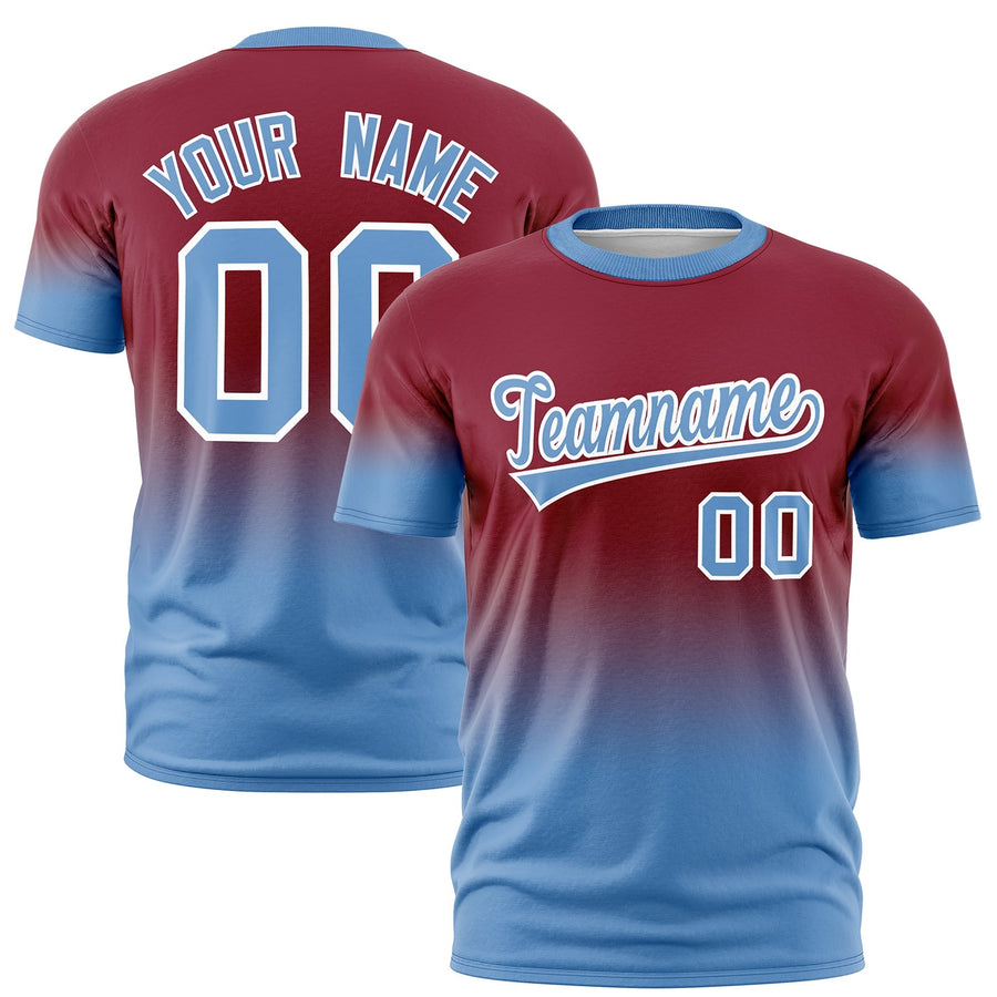 Custom Crimson Light Blue White T-shirt Gradient Fashion Lightweight | BuyFootballJersey