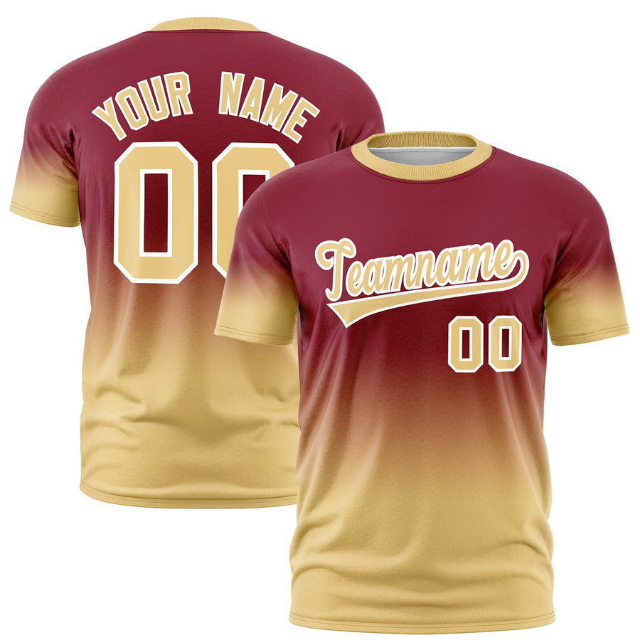 Custom Crimson Khaki White Gradient Fashion Quick Dry T-shirt | BuyFootballJersey