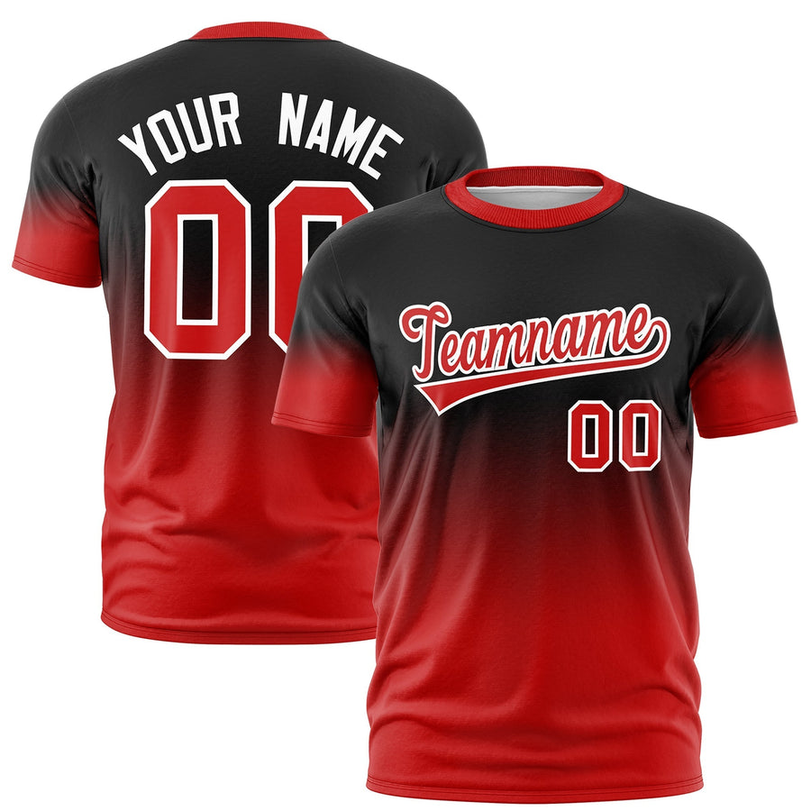 Custom Black Red White Gradient Fashion Quick Dry T-shirt | BuyFootballJersey